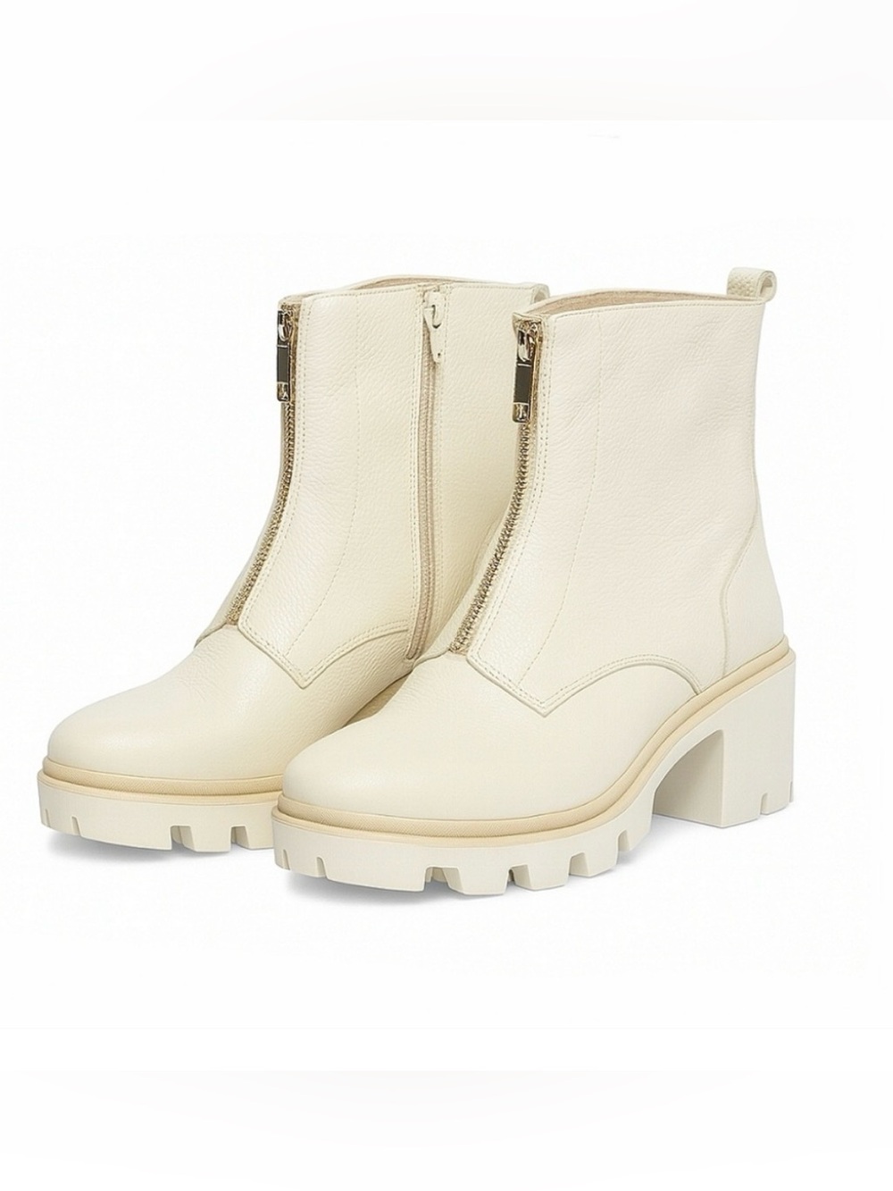 Antonio de Faria Lola Cream White Leather Lugged Sole Chelsea Boot Zip Front